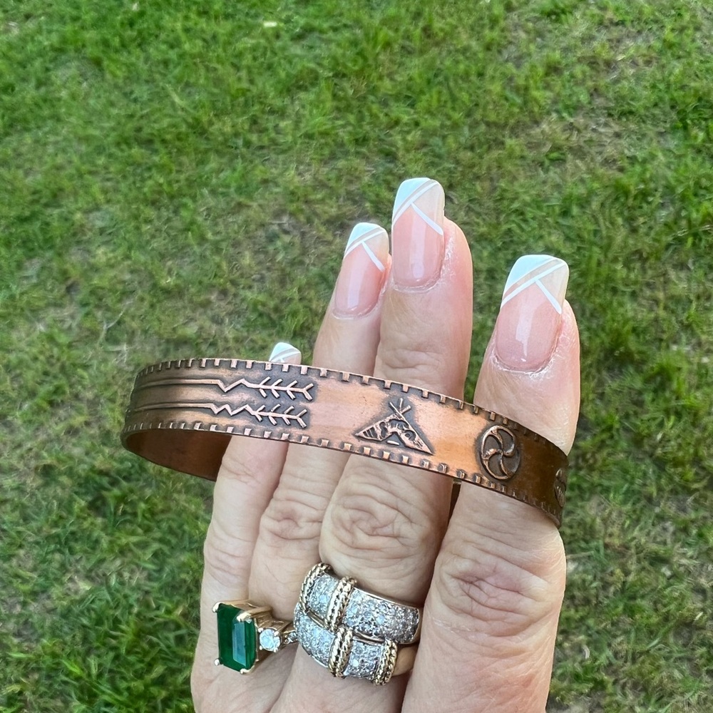 Vintage Native American Solid Copper Pictorial Ba… - image 5